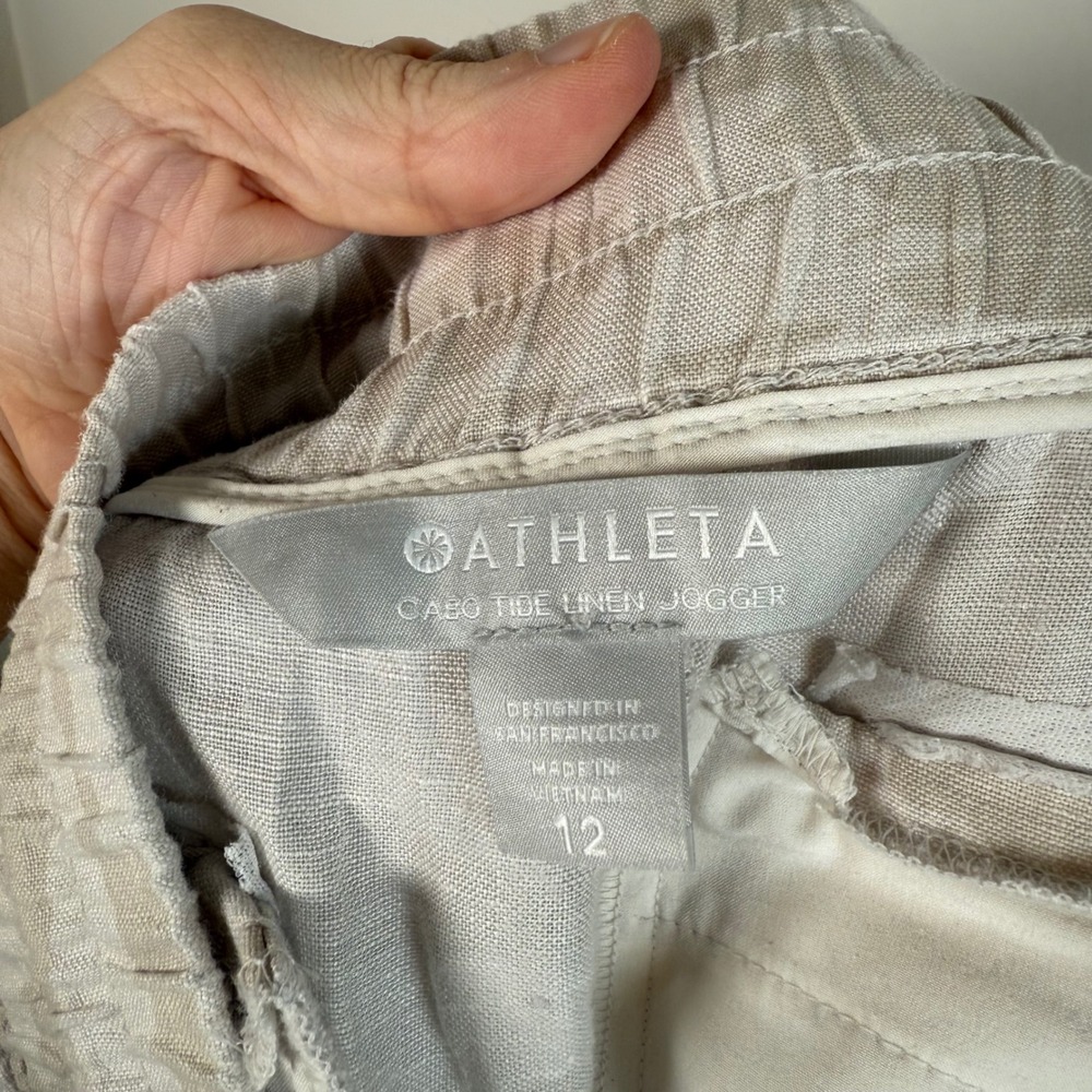 Athleta Cabo Tide Linen Jogger Pants Women's 12 Camo Zipper Pockets Drawstring - Picture 5 of 6